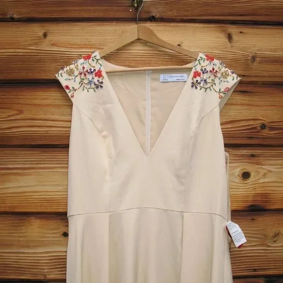 Mac Duggal 26540 Ieena Beaded Cap Sleeve V Neck A Line Gown Dress Cream Size 4 - Picture 8 of 16